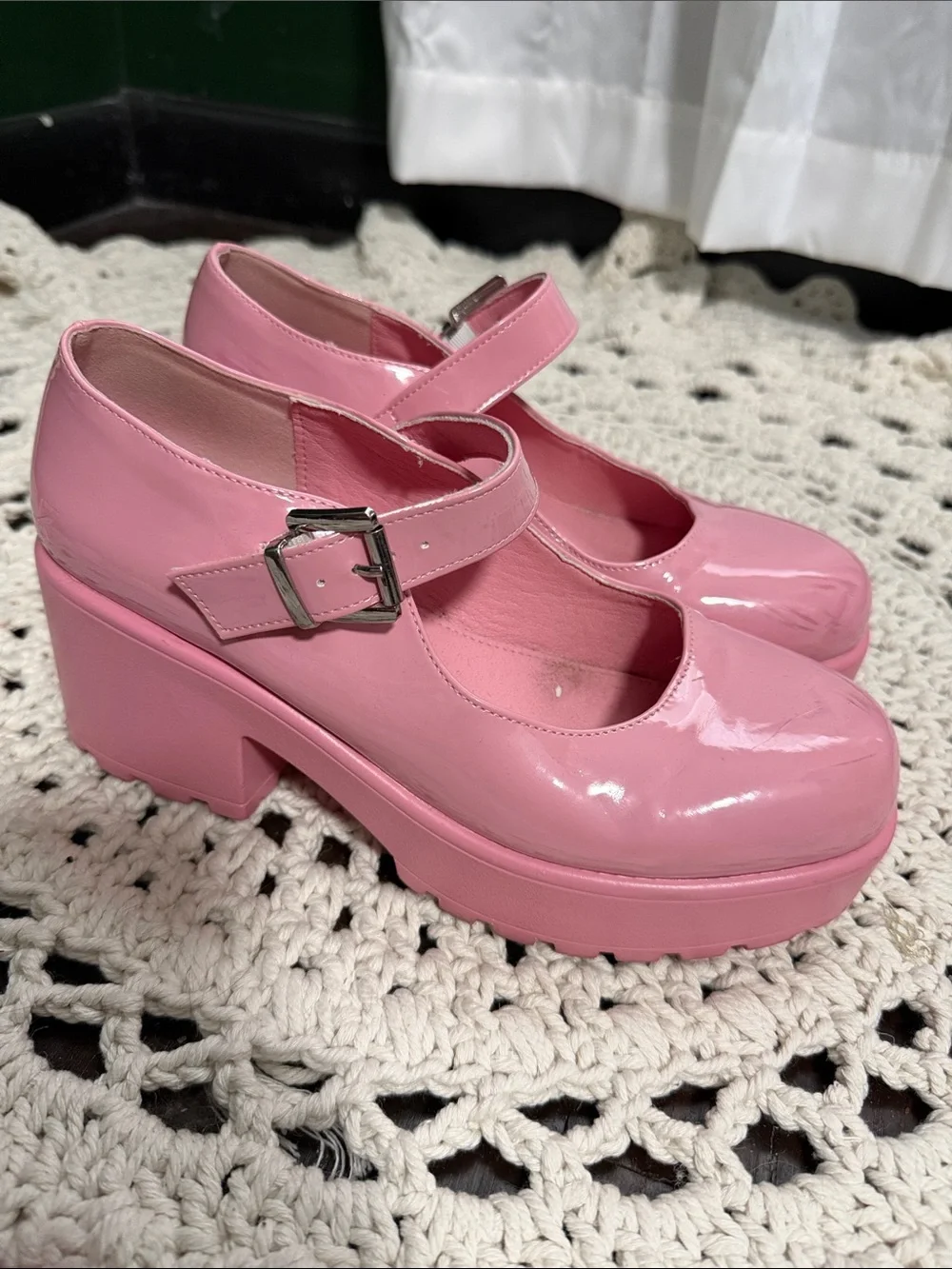 Pink Patent Mary Jane Platform Heels